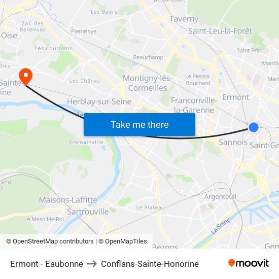 Ermont - Eaubonne to Conflans-Sainte-Honorine map