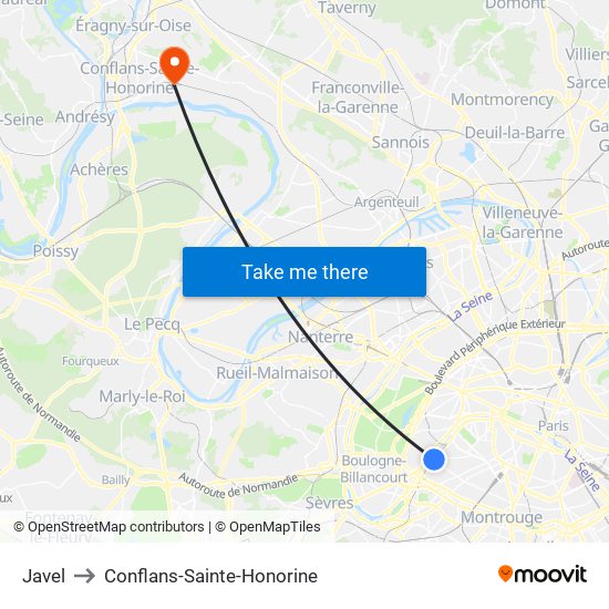 Javel to Conflans-Sainte-Honorine map