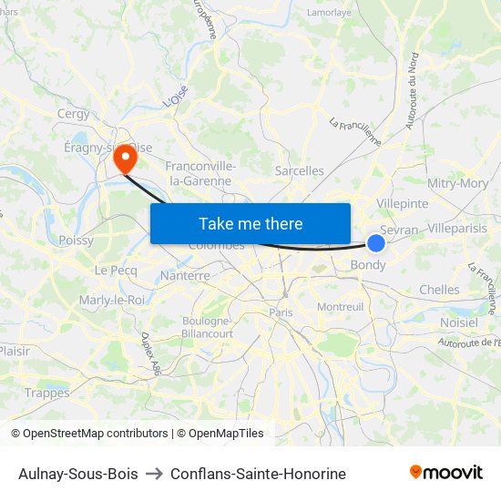 Aulnay-Sous-Bois to Conflans-Sainte-Honorine map
