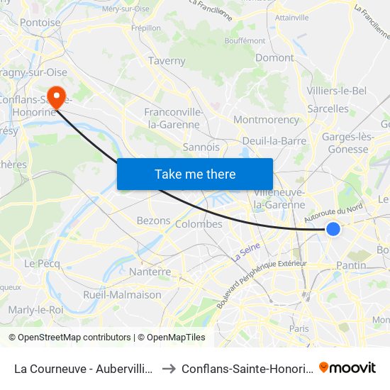 La Courneuve - Aubervilliers to Conflans-Sainte-Honorine map
