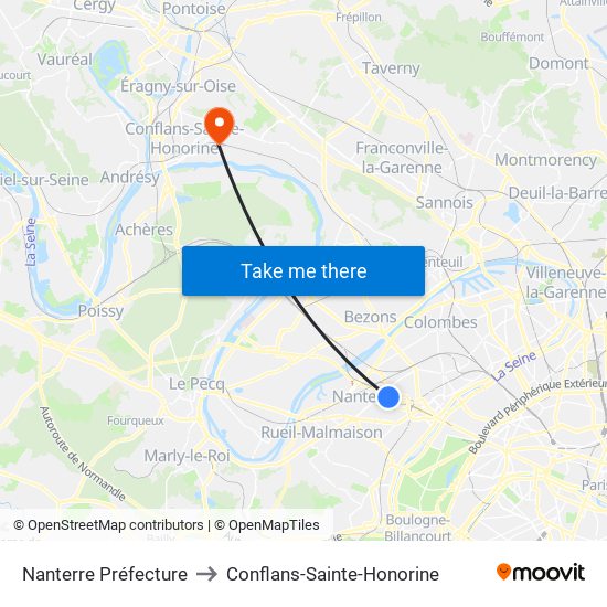 Nanterre Préfecture to Conflans-Sainte-Honorine map