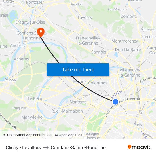 Clichy - Levallois to Conflans-Sainte-Honorine map