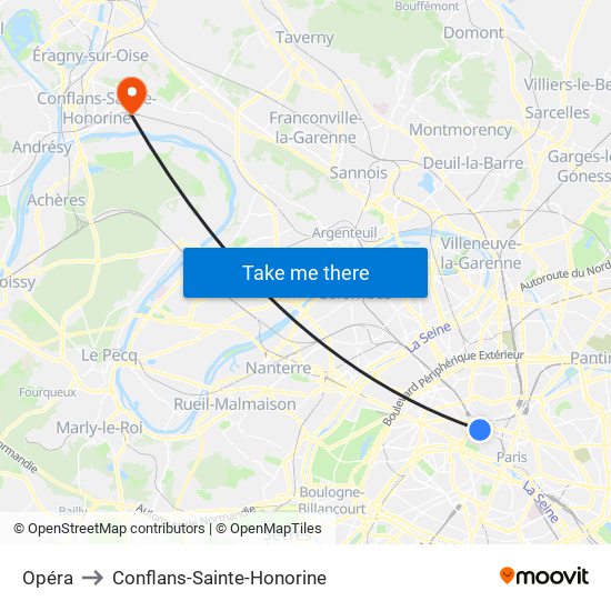 Opéra to Conflans-Sainte-Honorine map