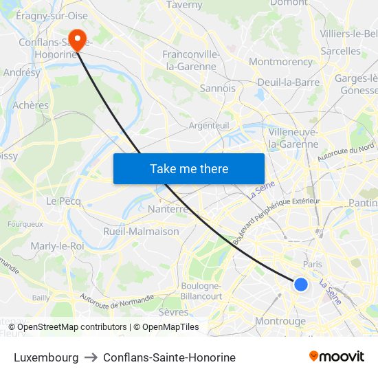 Luxembourg to Conflans-Sainte-Honorine map