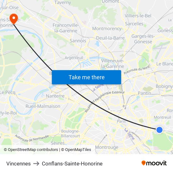 Vincennes to Conflans-Sainte-Honorine map