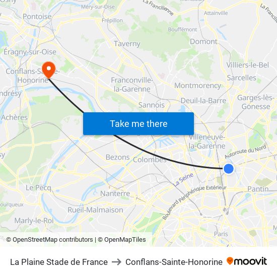 La Plaine Stade de France to Conflans-Sainte-Honorine map