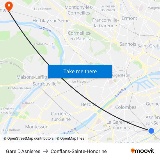 Gare D'Asnieres to Conflans-Sainte-Honorine map