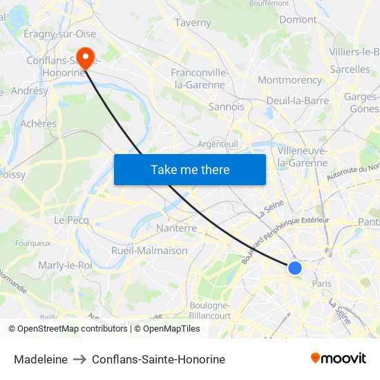 Madeleine to Conflans-Sainte-Honorine map