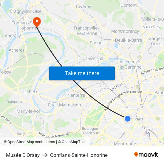 Musée D'Orsay to Conflans-Sainte-Honorine map