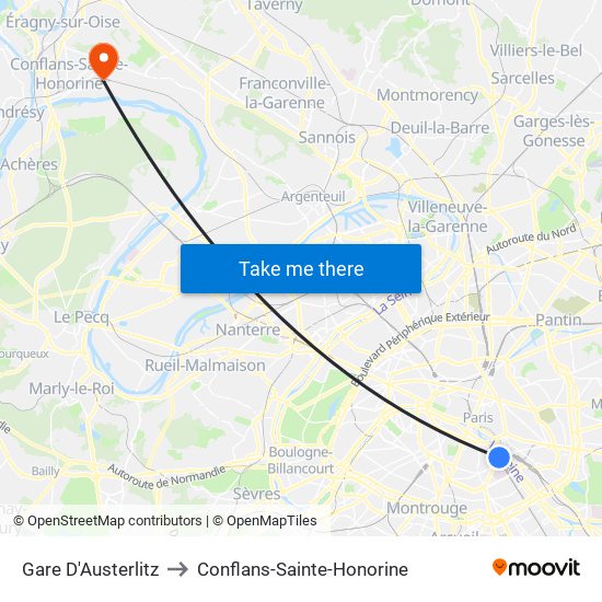 Gare D'Austerlitz to Conflans-Sainte-Honorine map