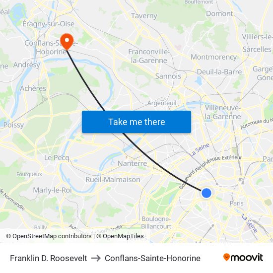 Franklin D. Roosevelt to Conflans-Sainte-Honorine map