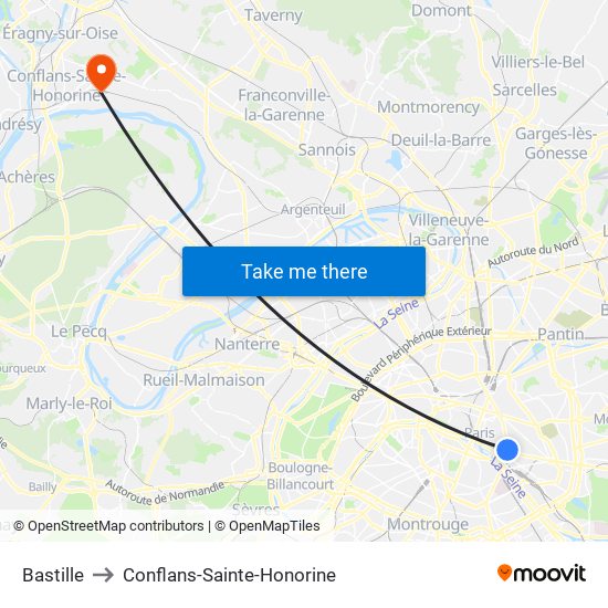 Bastille to Conflans-Sainte-Honorine map