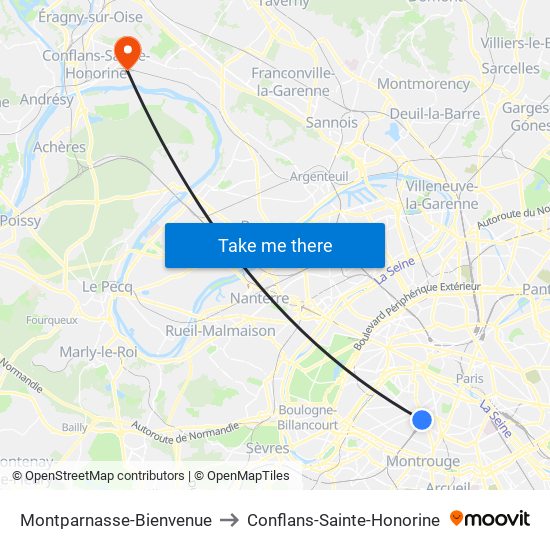 Montparnasse-Bienvenue to Conflans-Sainte-Honorine map