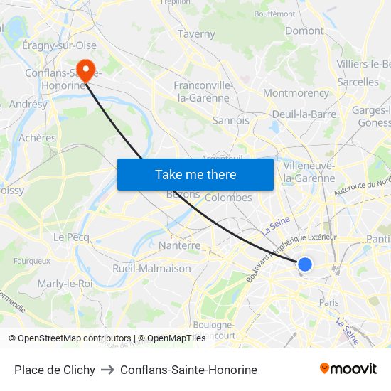 Place de Clichy to Conflans-Sainte-Honorine map