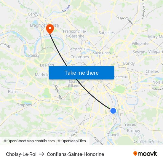 Choisy-Le-Roi to Conflans-Sainte-Honorine map