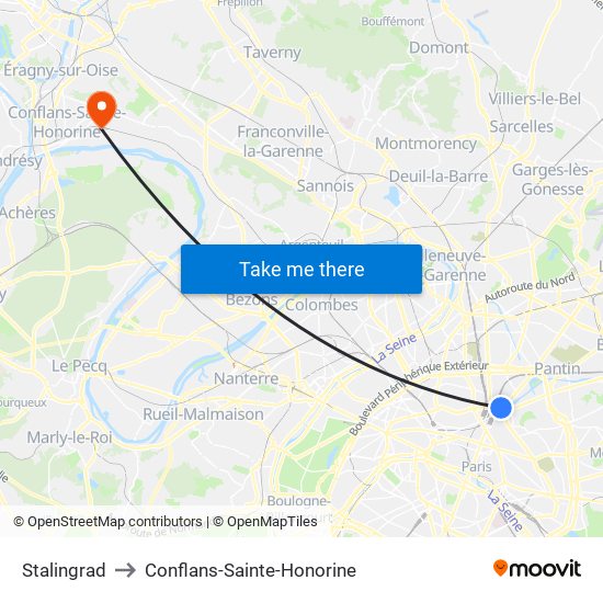 Stalingrad to Conflans-Sainte-Honorine map