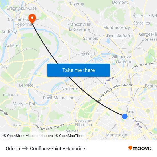 Odéon to Conflans-Sainte-Honorine map