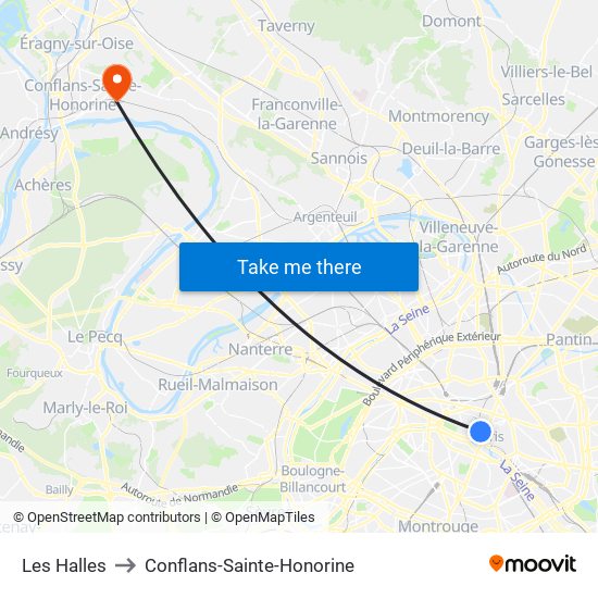 Les Halles to Conflans-Sainte-Honorine map