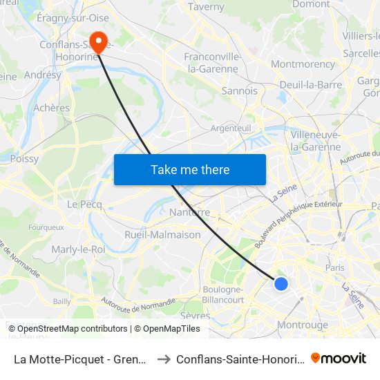 La Motte-Picquet - Grenelle to Conflans-Sainte-Honorine map
