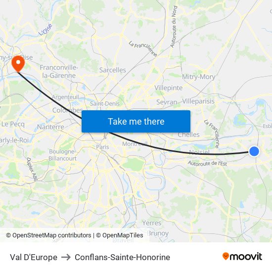 Val D'Europe to Conflans-Sainte-Honorine map