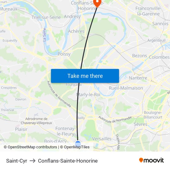 Saint-Cyr to Conflans-Sainte-Honorine map