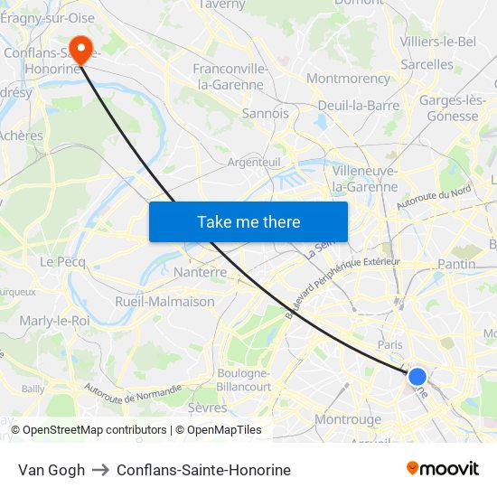 Van Gogh to Conflans-Sainte-Honorine map