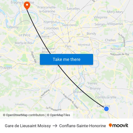 Gare de Lieusaint Moissy to Conflans-Sainte-Honorine map