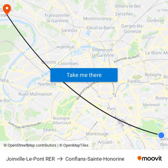 Joinville-Le-Pont RER to Conflans-Sainte-Honorine map