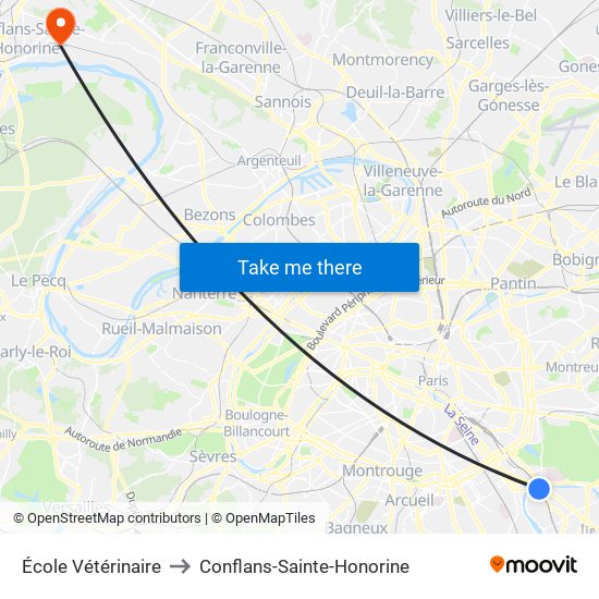 École Vétérinaire to Conflans-Sainte-Honorine map