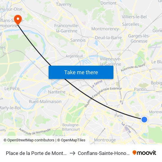 Place de la Porte de Montreuil to Conflans-Sainte-Honorine map