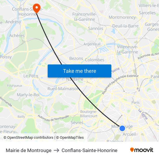 Mairie de Montrouge to Conflans-Sainte-Honorine map