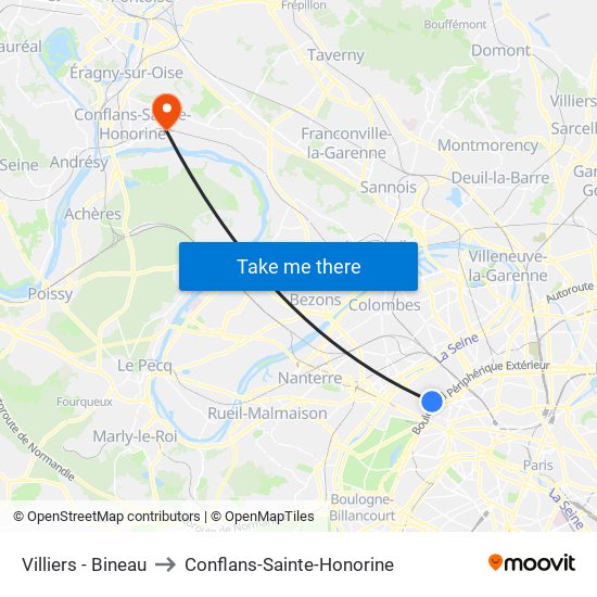 Villiers - Bineau to Conflans-Sainte-Honorine map