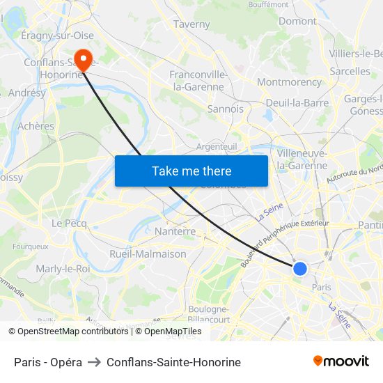 Paris - Opéra to Conflans-Sainte-Honorine map