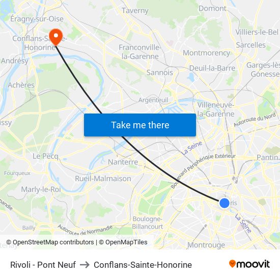 Rivoli - Pont Neuf to Conflans-Sainte-Honorine map