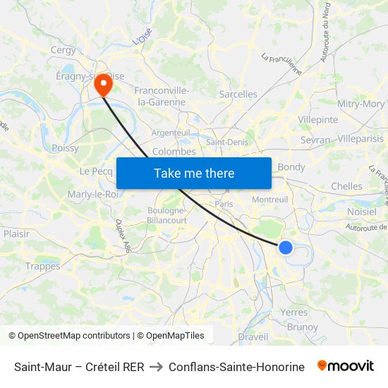 Saint-Maur – Créteil RER to Conflans-Sainte-Honorine map