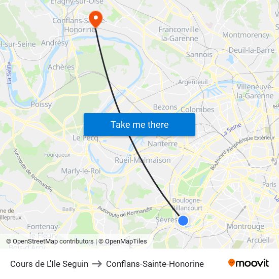 Cours de L'Ile Seguin to Conflans-Sainte-Honorine map