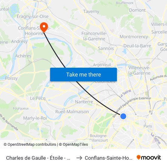 Charles de Gaulle - Étoile - Wagram to Conflans-Sainte-Honorine map