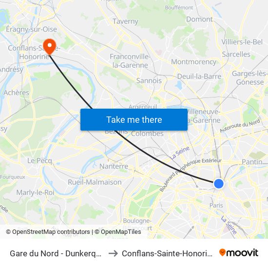 Gare du Nord - Dunkerque to Conflans-Sainte-Honorine map