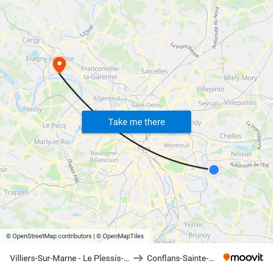 Villiers-Sur-Marne - Le Plessis-Trévise RER to Conflans-Sainte-Honorine map