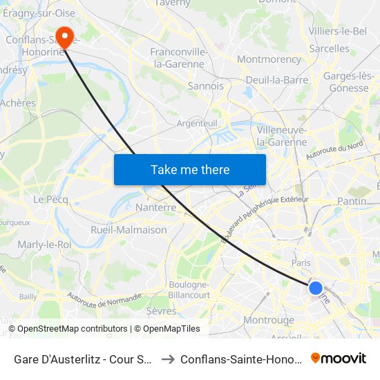 Gare D'Austerlitz - Cour Seine to Conflans-Sainte-Honorine map