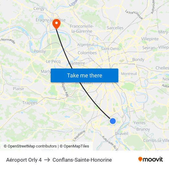 Aéroport Orly 4 to Conflans-Sainte-Honorine map