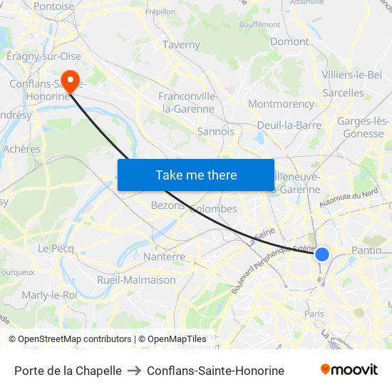 Porte de la Chapelle to Conflans-Sainte-Honorine map