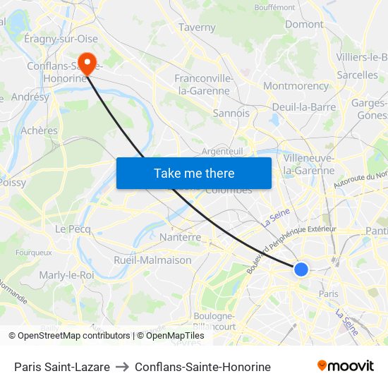 Paris Saint-Lazare to Conflans-Sainte-Honorine map