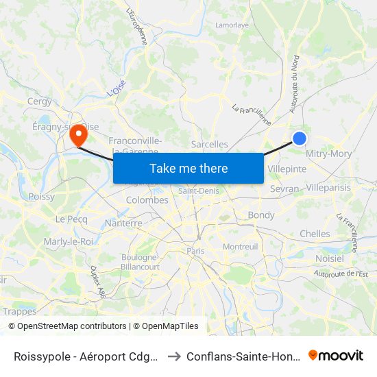 Roissypole - Aéroport Cdg1 (G1) to Conflans-Sainte-Honorine map