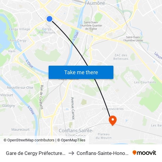 Gare de Cergy Préfecture (C) to Conflans-Sainte-Honorine map