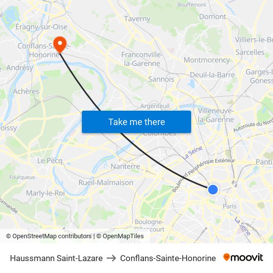 Haussmann Saint-Lazare to Conflans-Sainte-Honorine map