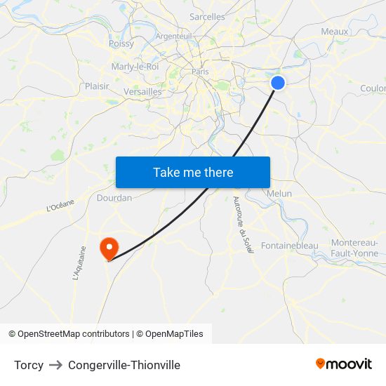 Torcy to Congerville-Thionville map