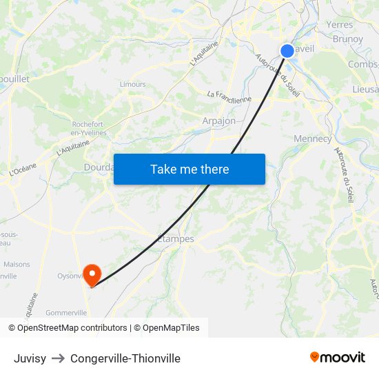 Juvisy to Congerville-Thionville map