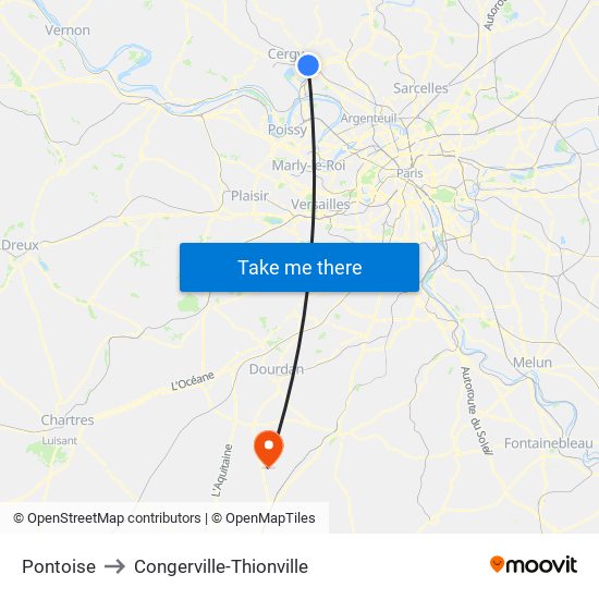 Pontoise to Congerville-Thionville map