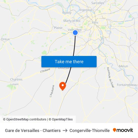 Gare de Versailles - Chantiers to Congerville-Thionville map